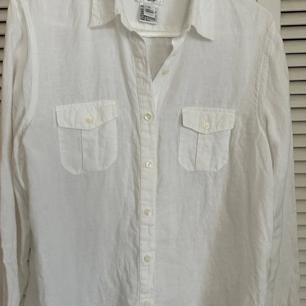 Talbots 100% Irish Linen White Long Sleeve Button Up Blouse Large - Picture 11 of 13